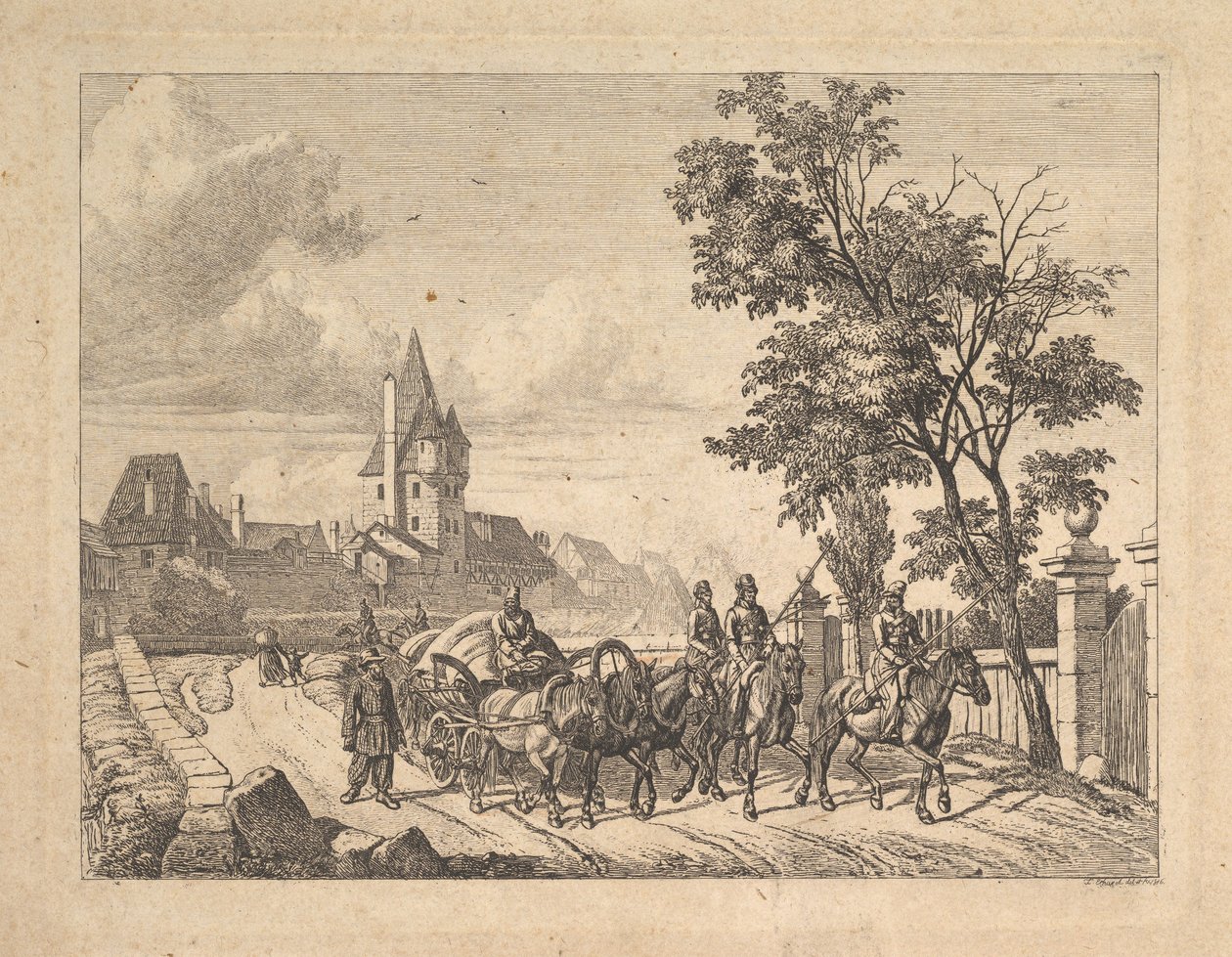 De Kozakken begeleiden de bagagewagen, 1816 door Johann Christian Erhard