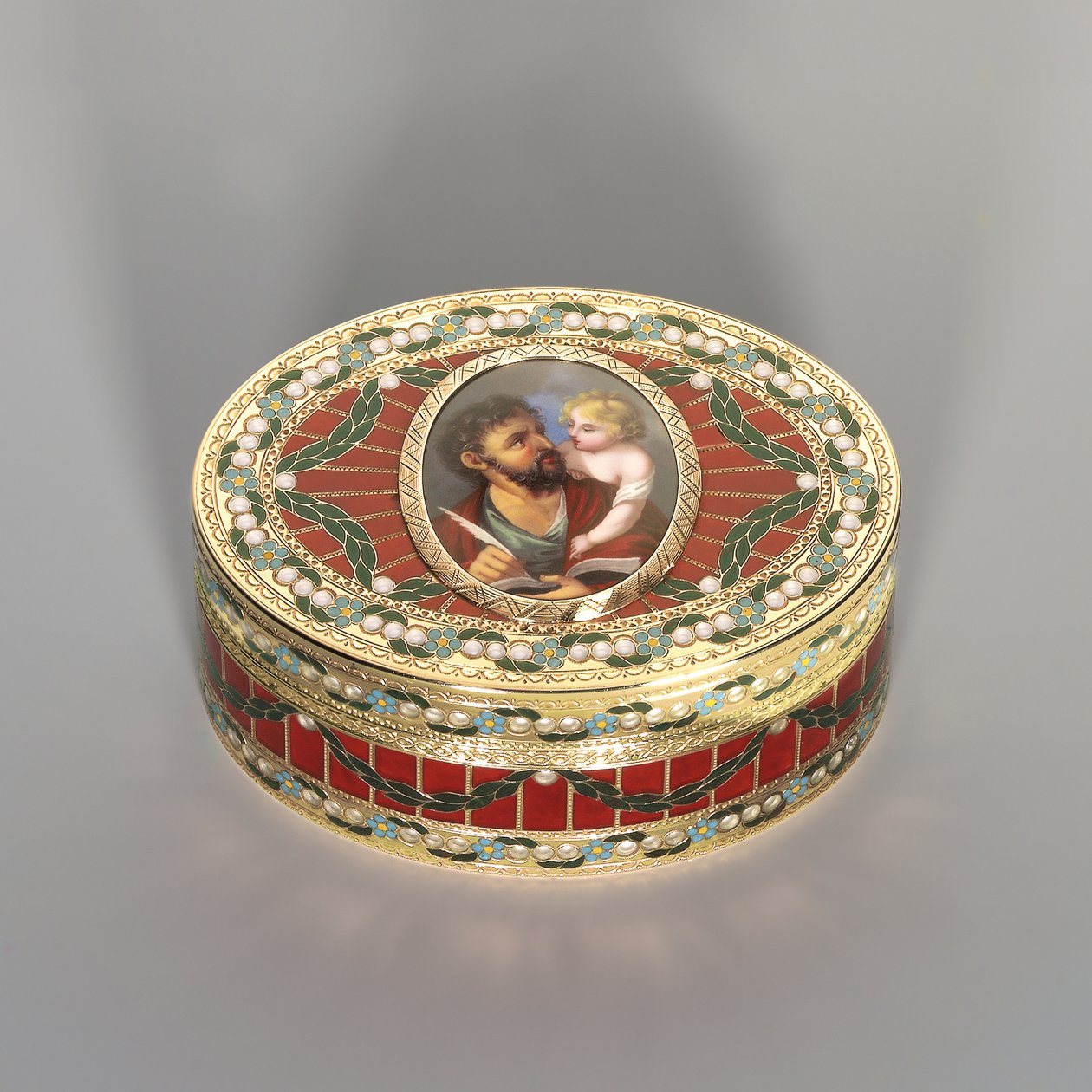 Snuifdoos, Dresden, ca. 1775-80, de miniatuur Genève, ca. 1800 door Johann Christian Neuber