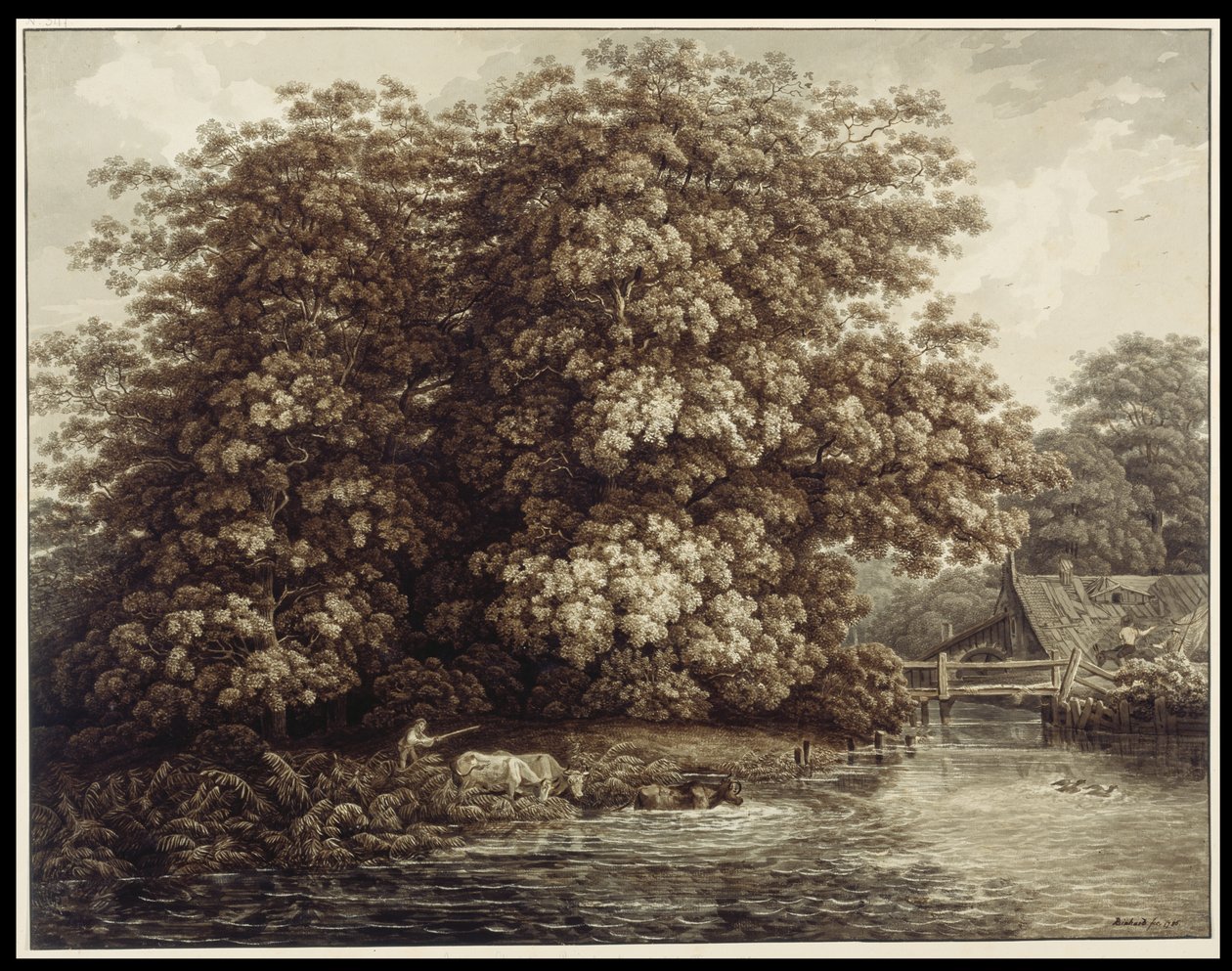 De molen bij de grote eiken door Johann Christian Reinhart