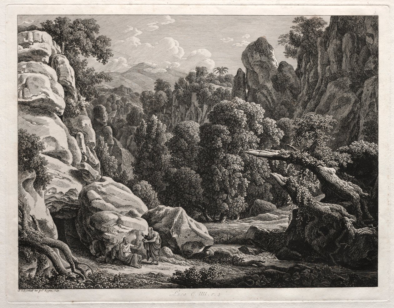 Heroïsch Landschap: Landschap met de Verzoeking van Christus, 1799 door Johann Christian Reinhart