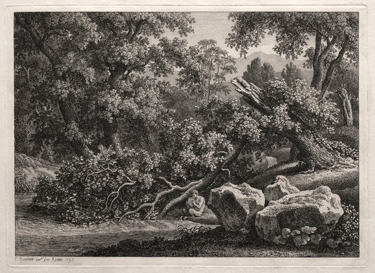 Heroïsch Landschap: De Sater die de Fluit Speelt door Johann Christian Reinhart