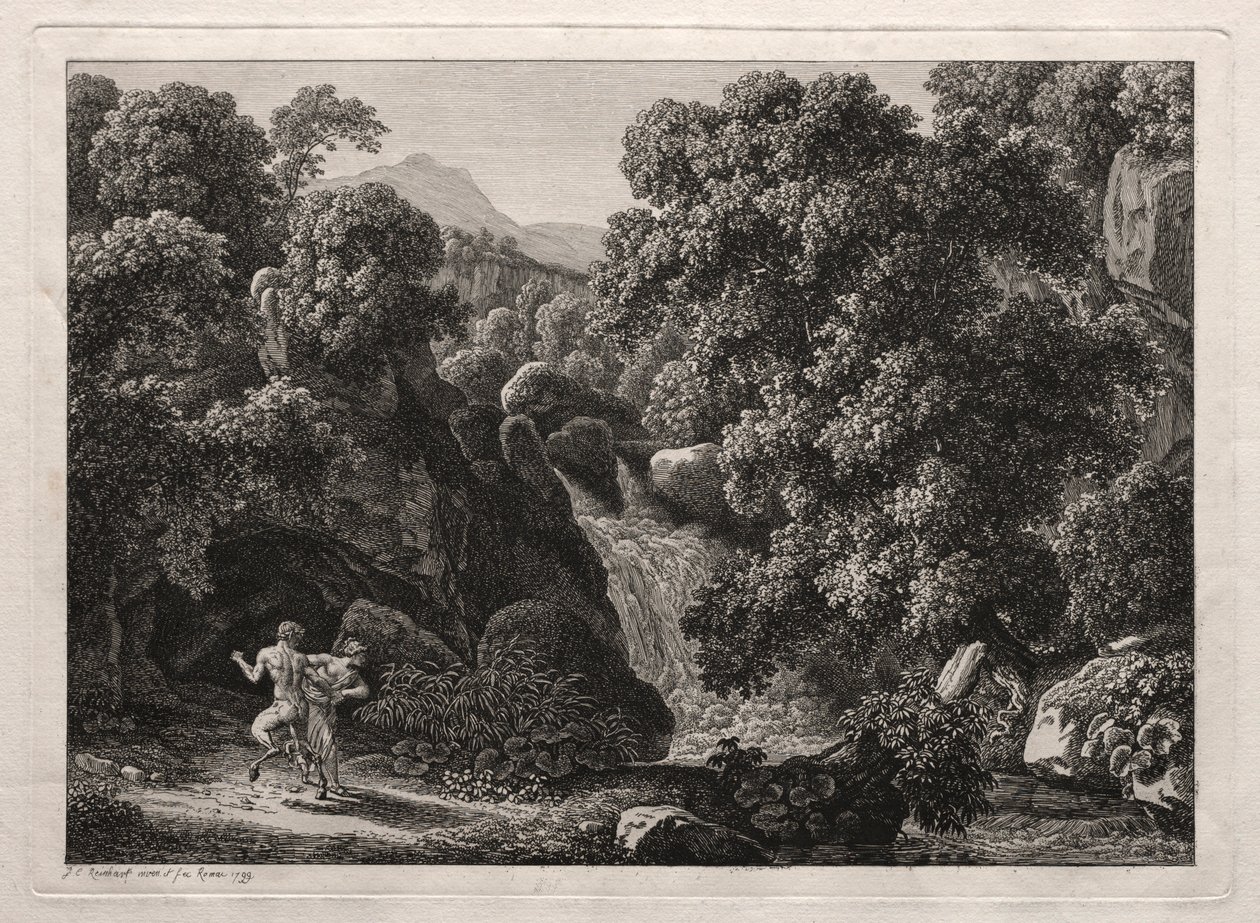Heroïsch Landschap: De Sater en de Nimf, 1799 door Johann Christian Reinhart
