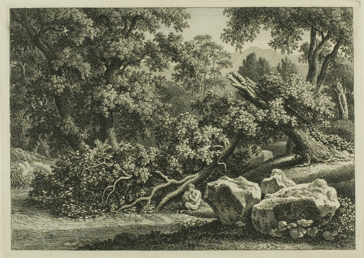 Landschap met Pan die een fluit speelt door Johann Christian Reinhart