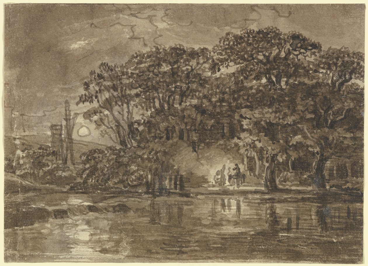 Nachtelijk rivierlandschap door Johann Christian Reinhart