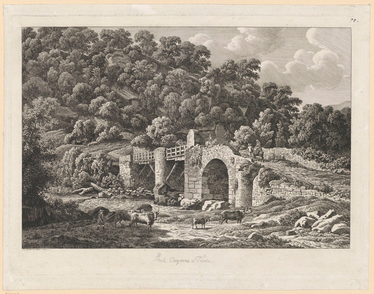 Landschap - Ponte Aquoreo in Tivoli door Johann Christian Reinhart