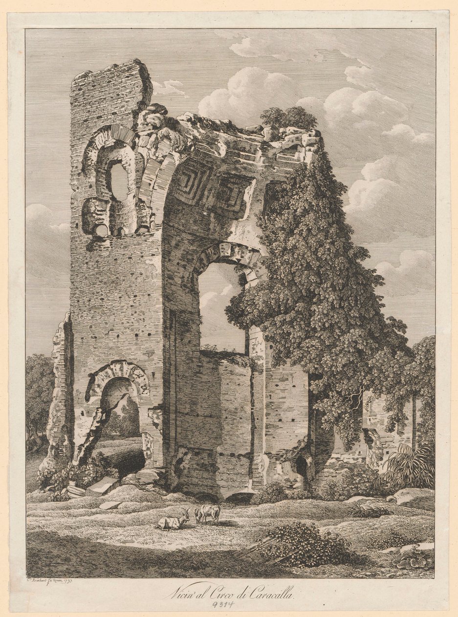 Landschap - Nabij het circus van Caracalla door Johann Christian Reinhart
