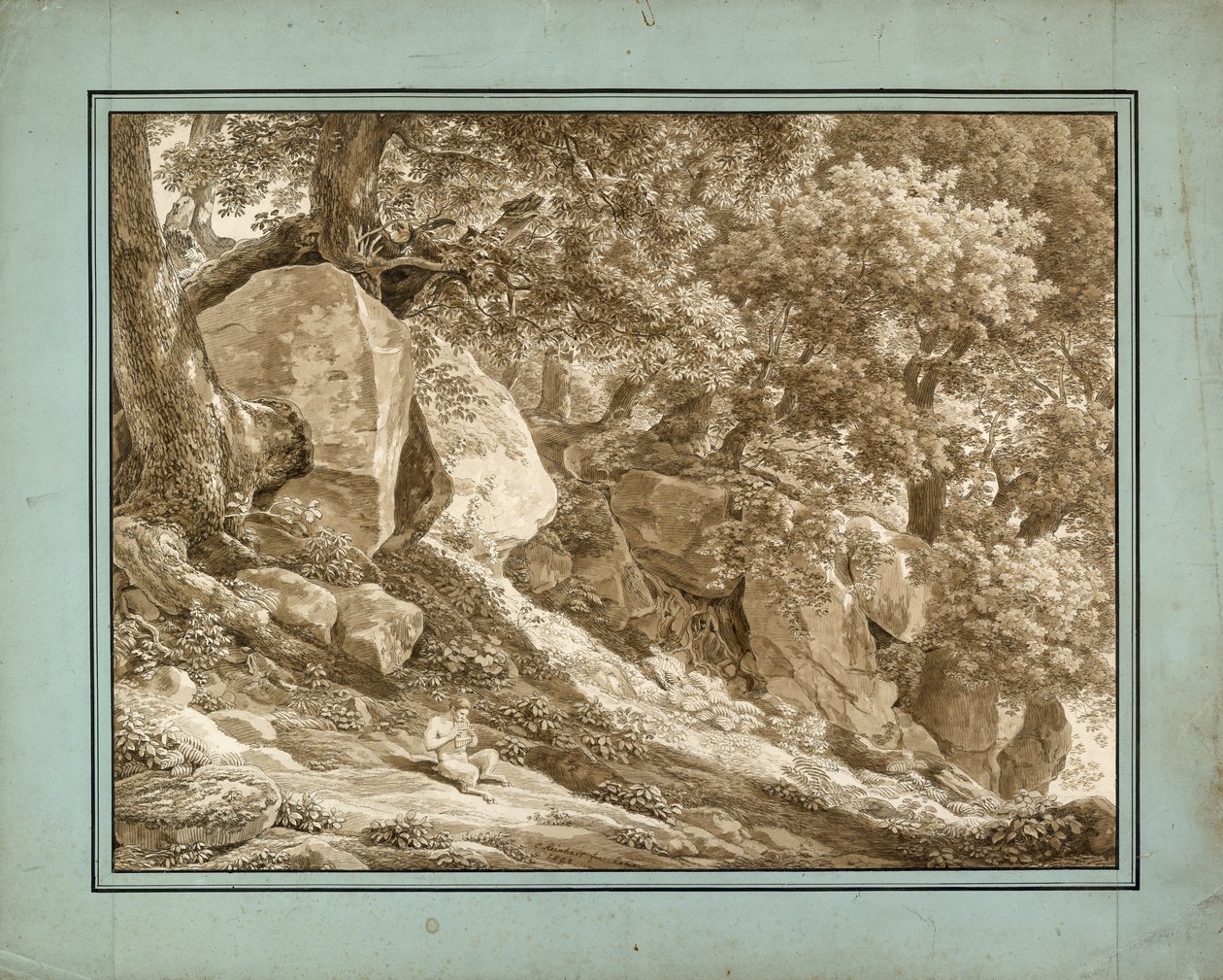 Rotsachtig Landschap met Pan die zijn Fluit speelt door Johann Christian Reinhart