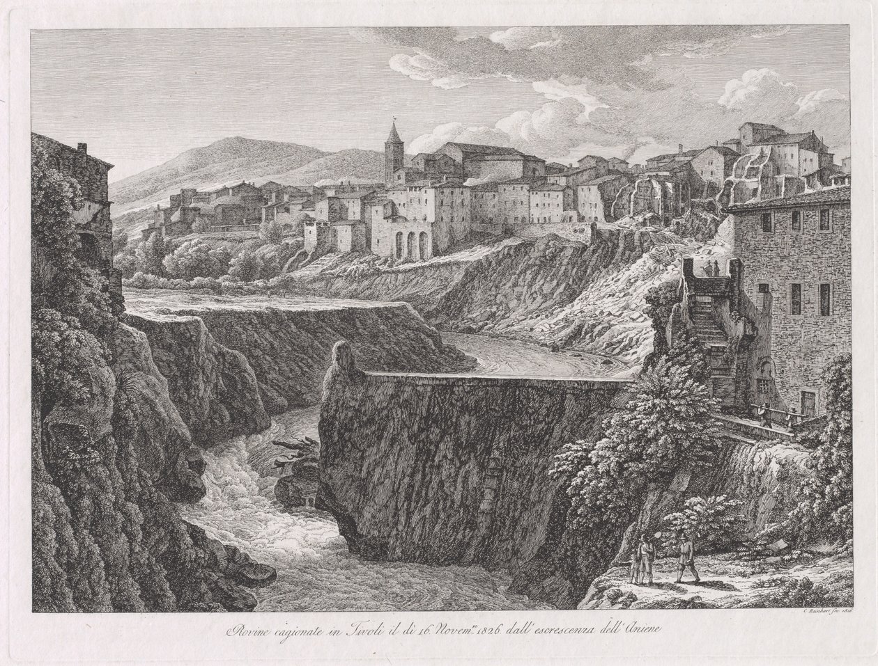 Tivoli Beschadigd door de Overstroming van de Rivier Aniene door Johann Christian Reinhart