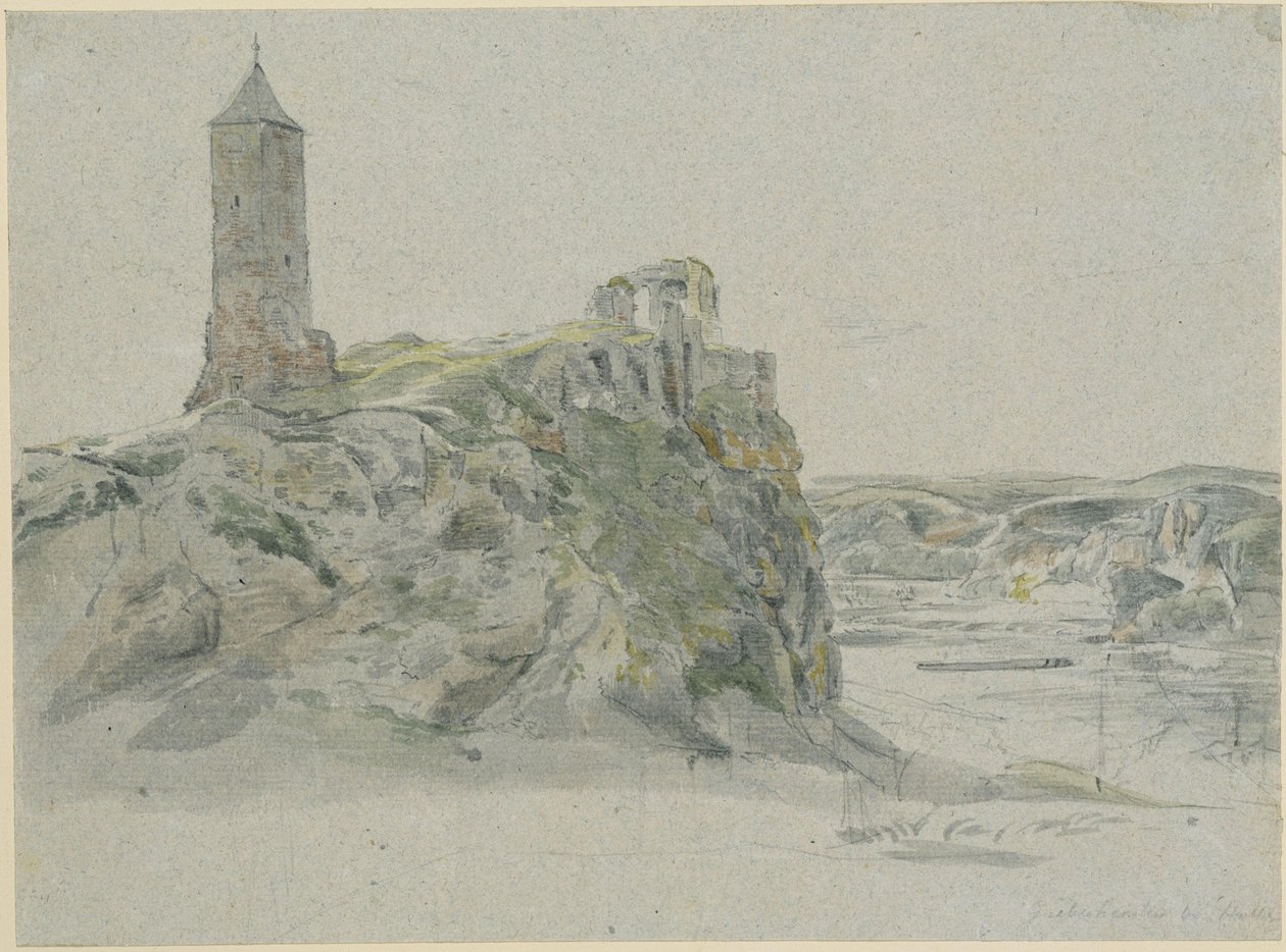 Ruïne van kasteel Giebichenstein bij Halle aan de Saale door Johann Christian Reinhart