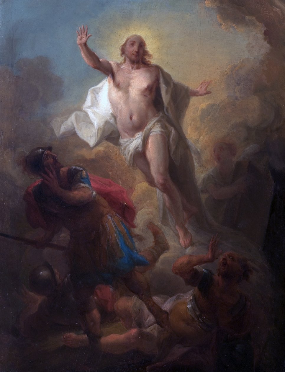 Christus verrijst uit het graf en Romeinse soldaten vluchten door Johann Christian Thomas (attr.to) Winck