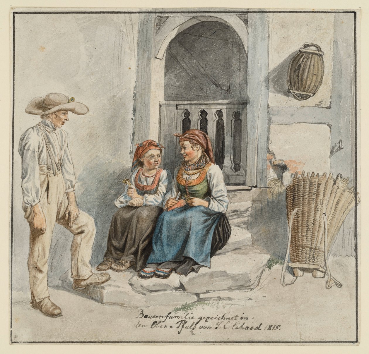 Boerenfamilie voor het huis door Johann Christoph Erhard