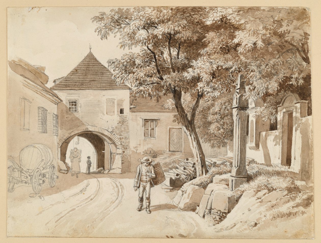 De oude zuil in Oberdöbling naast het huis Westerhauser door Johann Christoph Erhard