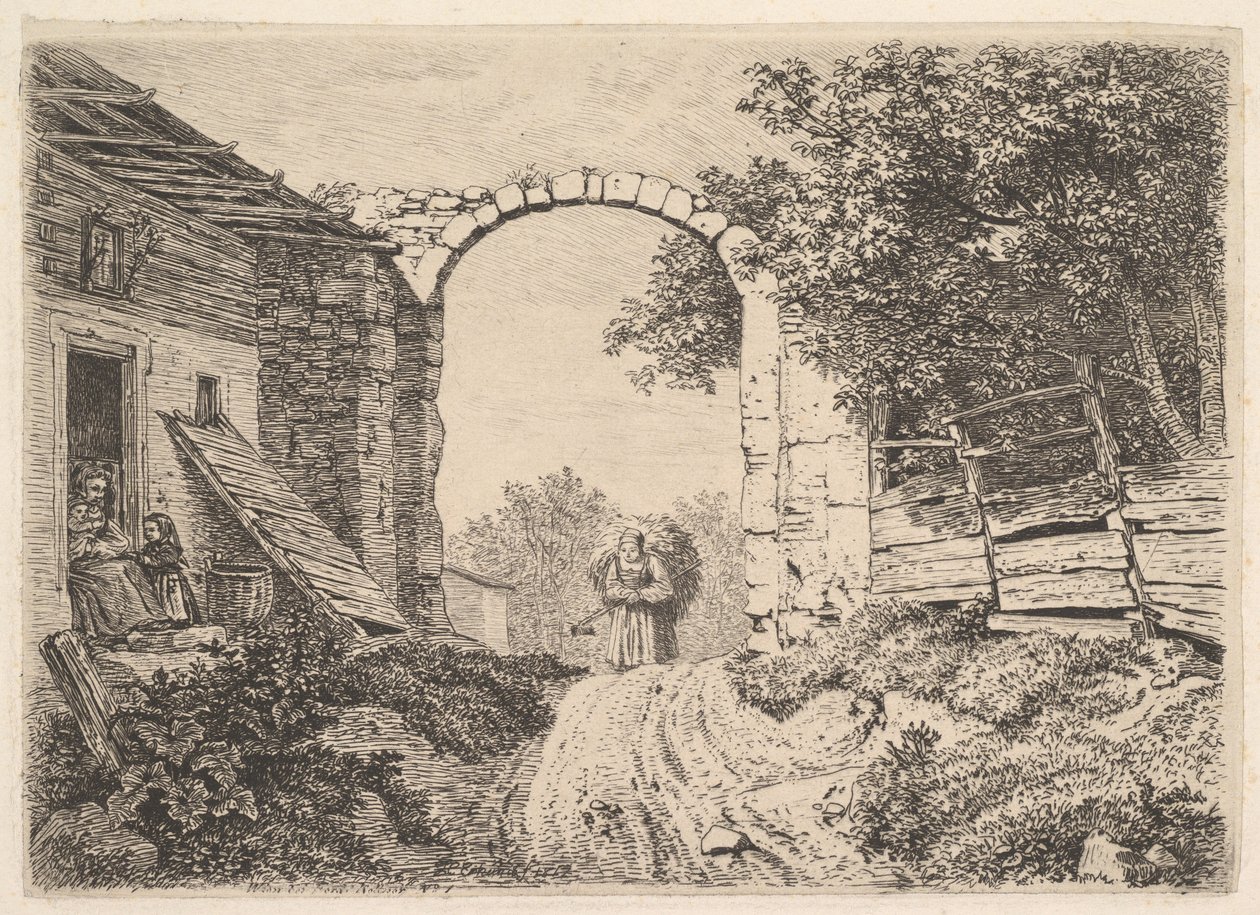 Meisje met een lading hooi, buiten Thorbogen door Johann Christoph Erhard