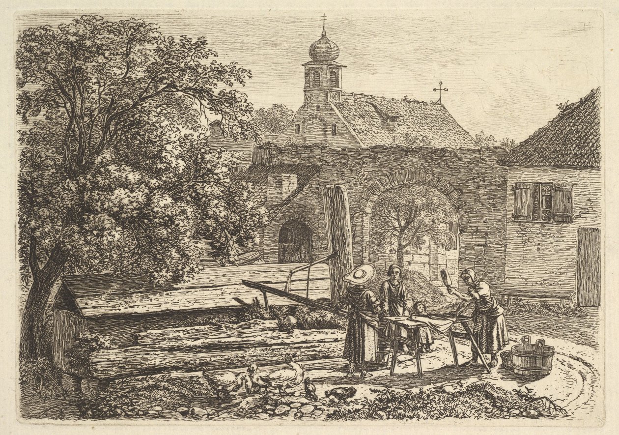 Wasvrouw bij een artesische put door Johann Christoph Erhard