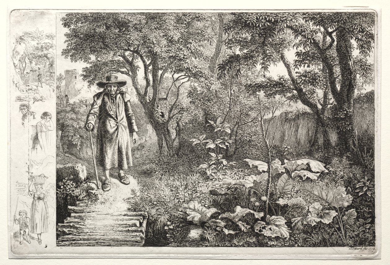 Oude man voor de logbrug door Johann Christoph Erhard
