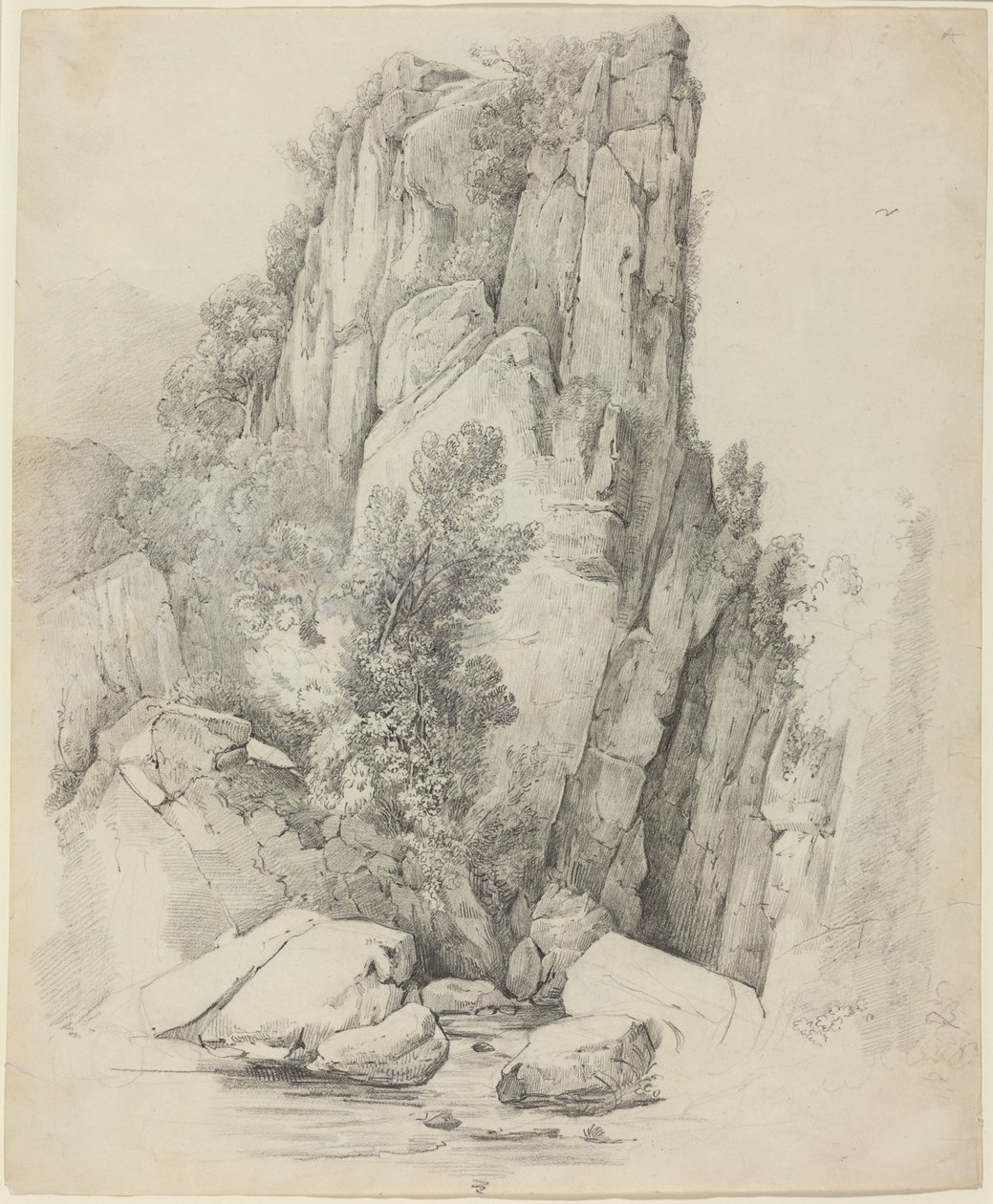 Rotskliffen boven een beek door Johann Christoph Erhard