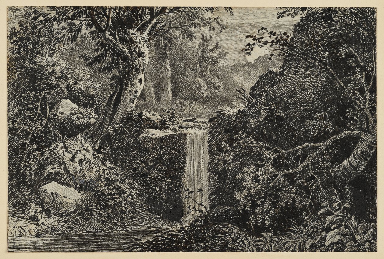 Waterval in het bos door Johann Christoph Erhard