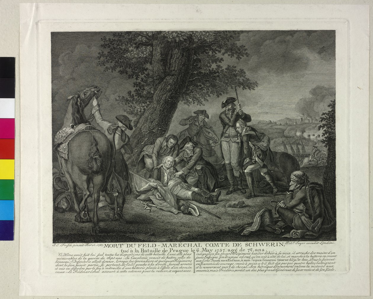 Dood van de Markgraaf Kurt Christoph von Schwerin tijdens de Slag bij Praag 1757 door Johann Christoph Frisch