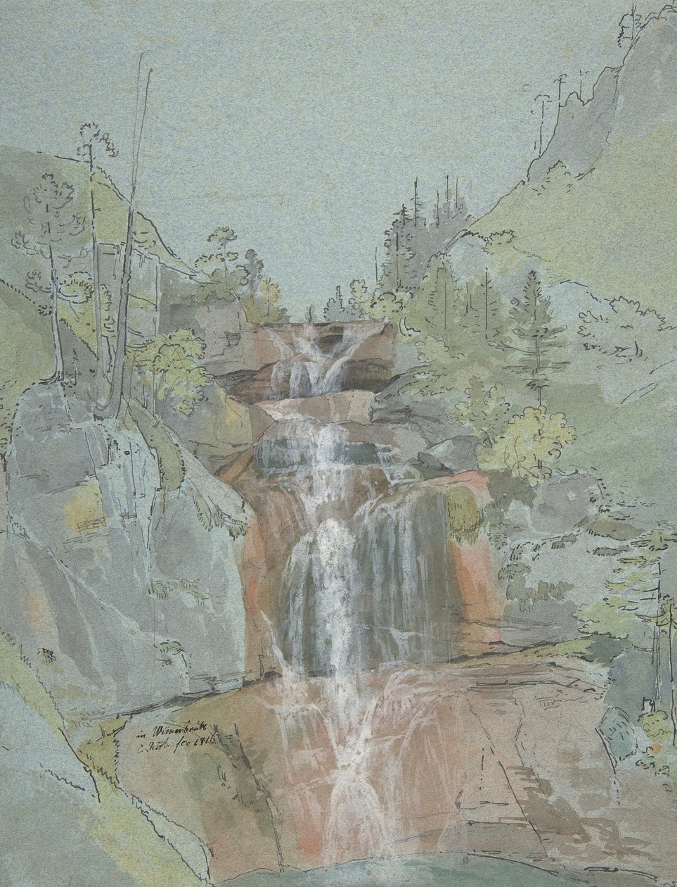 Landschap met een waterval, 1816 door Johann Christoph Rist