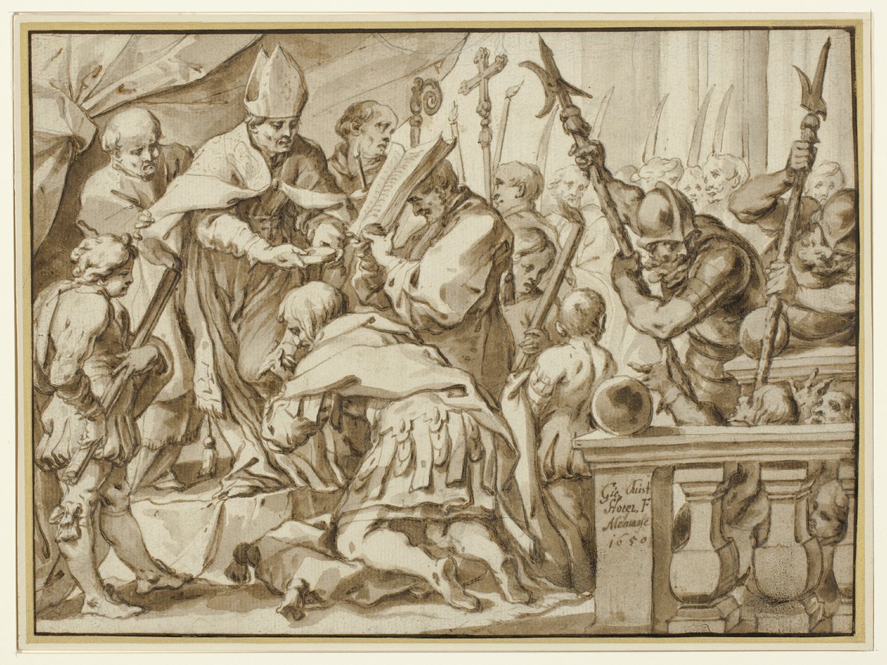 Kroning van Otto de Grote in de kerk van Sint Ambrogio, Milaan door Johann Christoph Storer