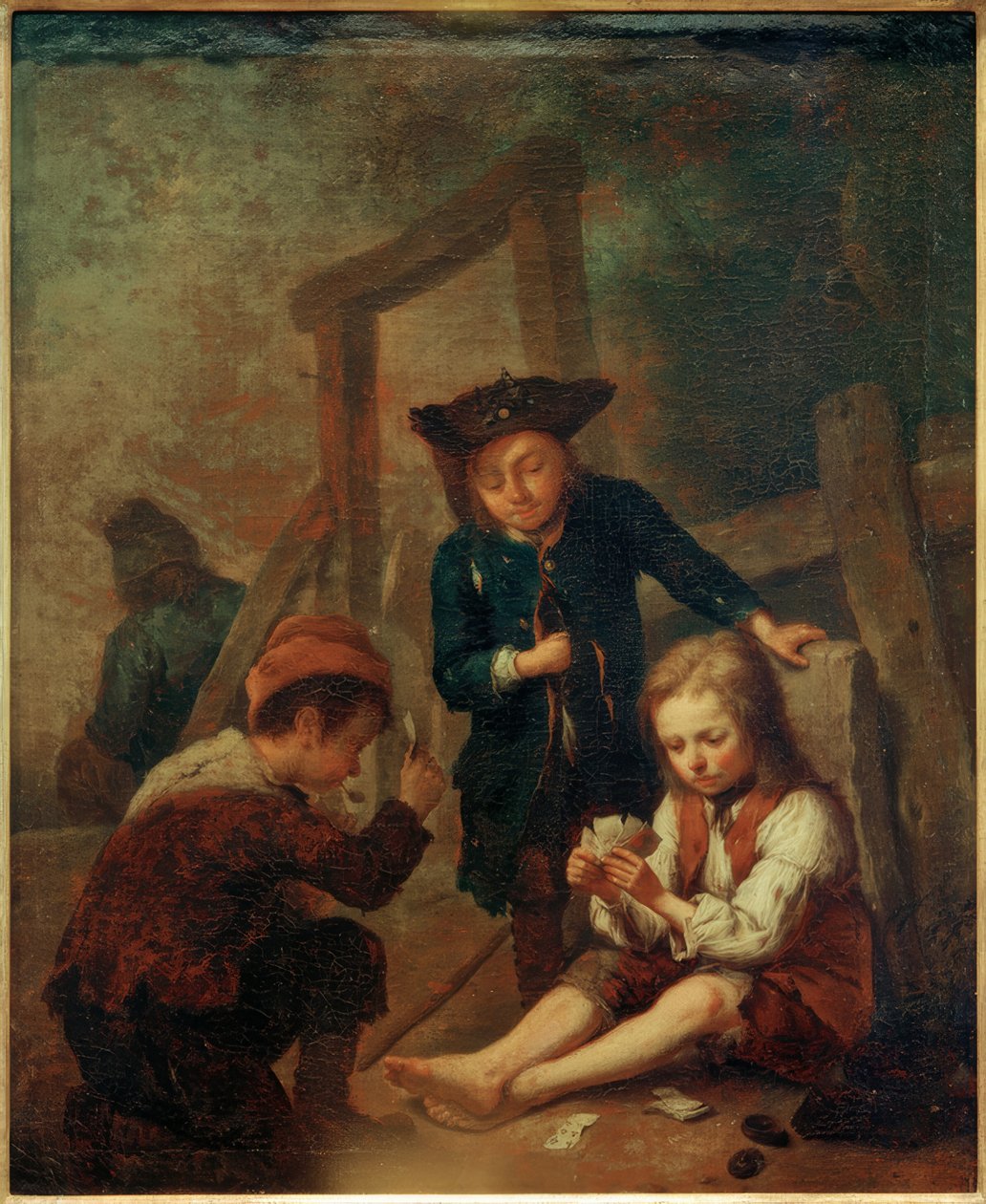Kaartspelende jongens door Johann Conrad Seekatz