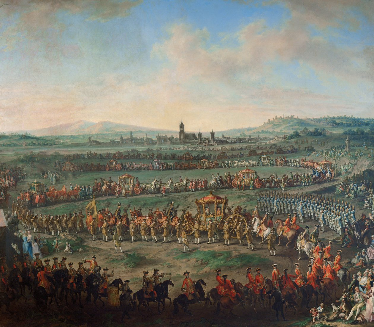 Intocht van keizer Franz I. Stephan en zijn zoon Joseph (II.) in Frankfurt op 29 maart 1764 door Johann Dallinger von Dalling