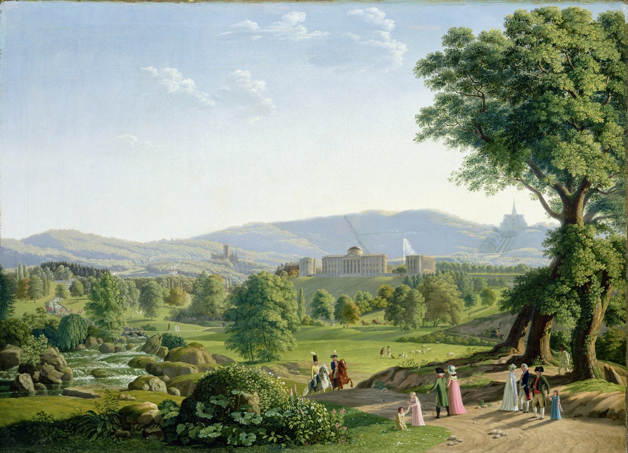 Kasteel Wilhelmshöhe met het Habichtswald door Johann Erdmann Hummel