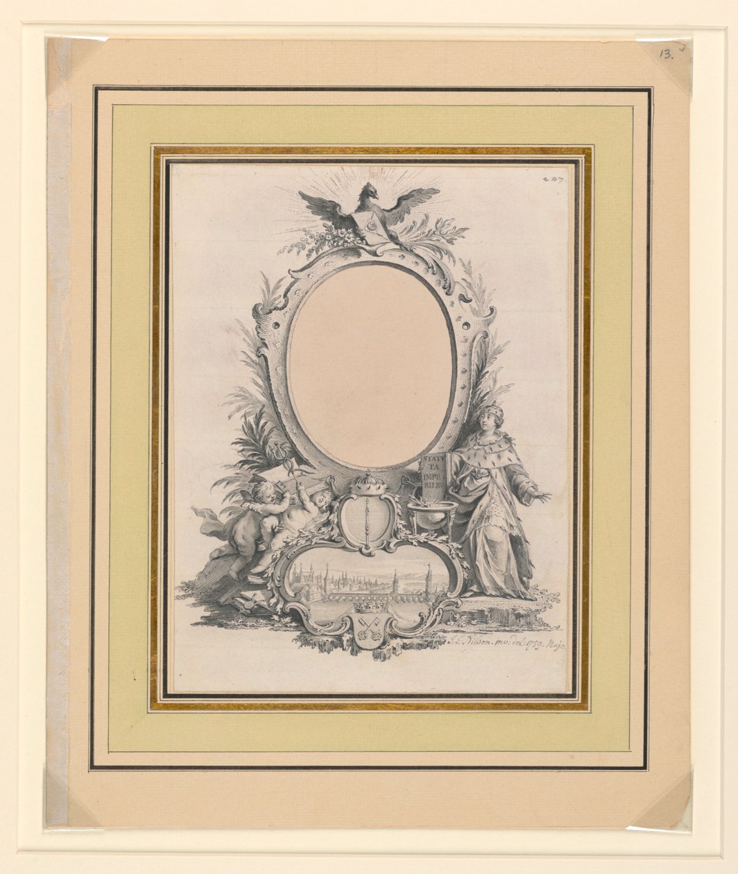 Ontwerp voor de lijst van het portret van Frederik V, koning van Denemarken door Johann Esais Nilson
