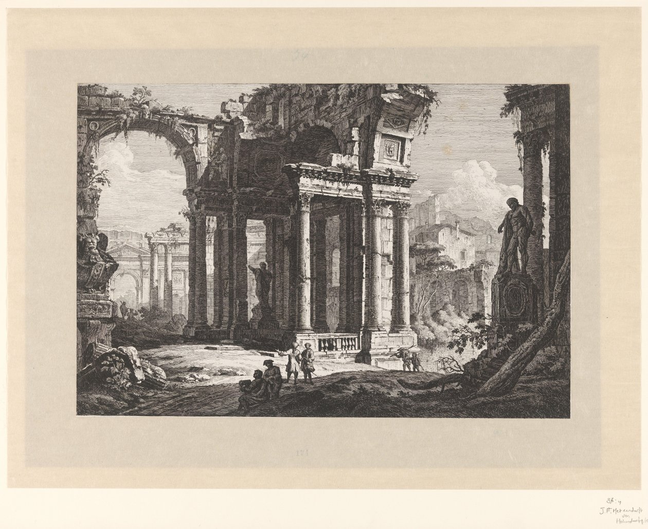 Ruïnes met de Farnese Hercules door Johann Ferdinand Hetzendorff von Hohenberg