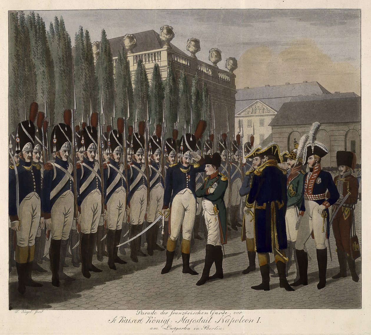 Parade van de Franse Garde in de Lustgarten in Berlijn in 1806 door Johann Friedrich Jügel