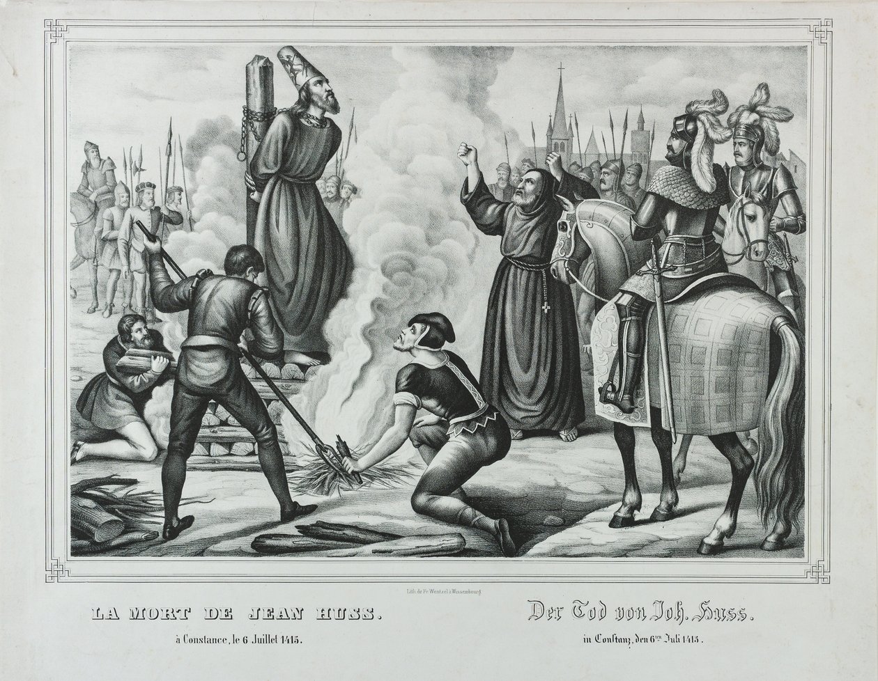 De dood van Jan Hus in Konstanz, midden 19e eeuw door Johann Friedrich Wentzel