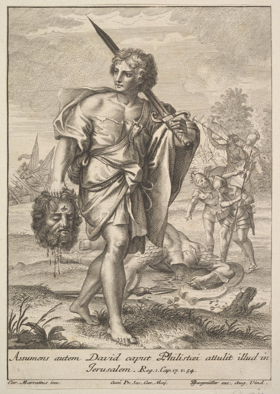 David met het Hoofd van Goliath door Johann Georg Bergmuller