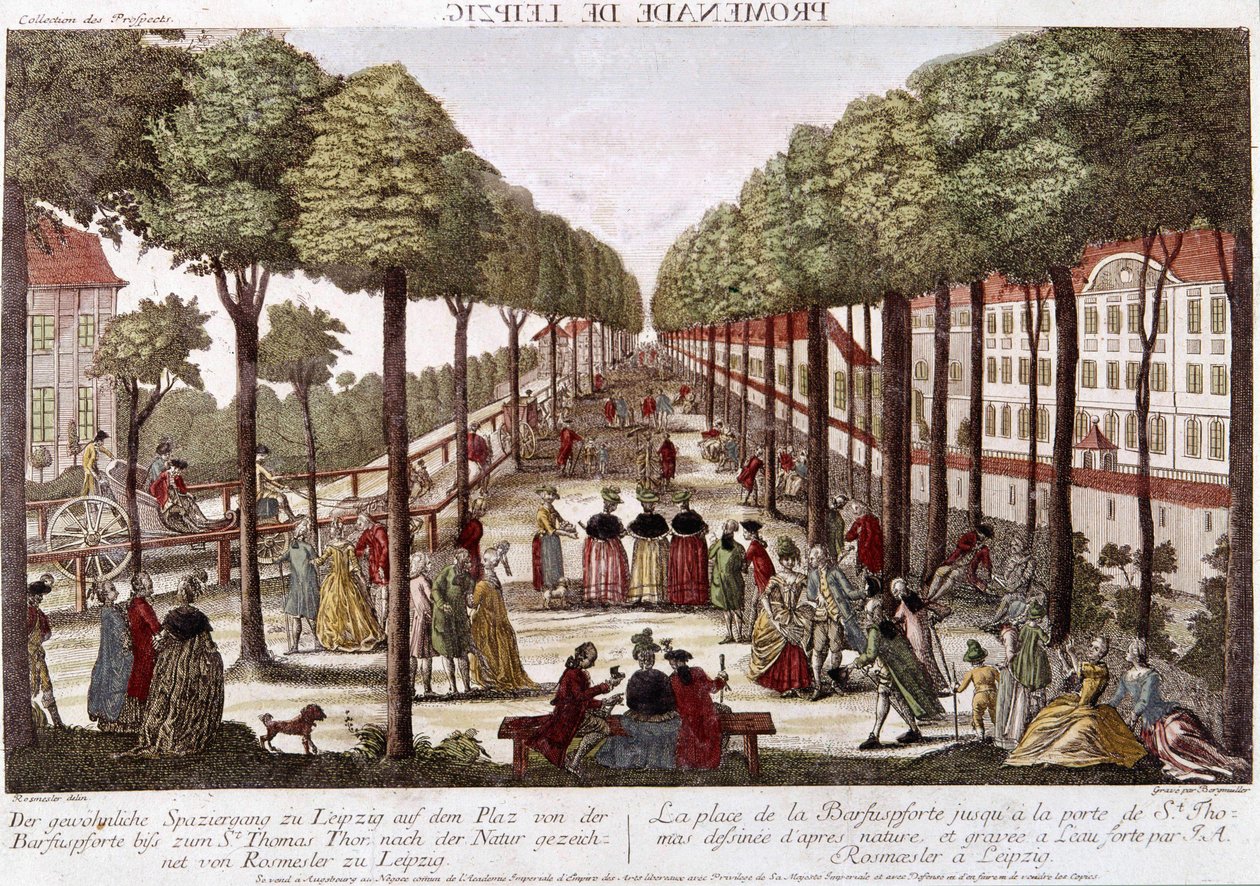 De Leipzig promenade aan het einde van de 18e eeuw. Gravure door Rosmesler & Bergmuller door Johann Georg Bergmuller