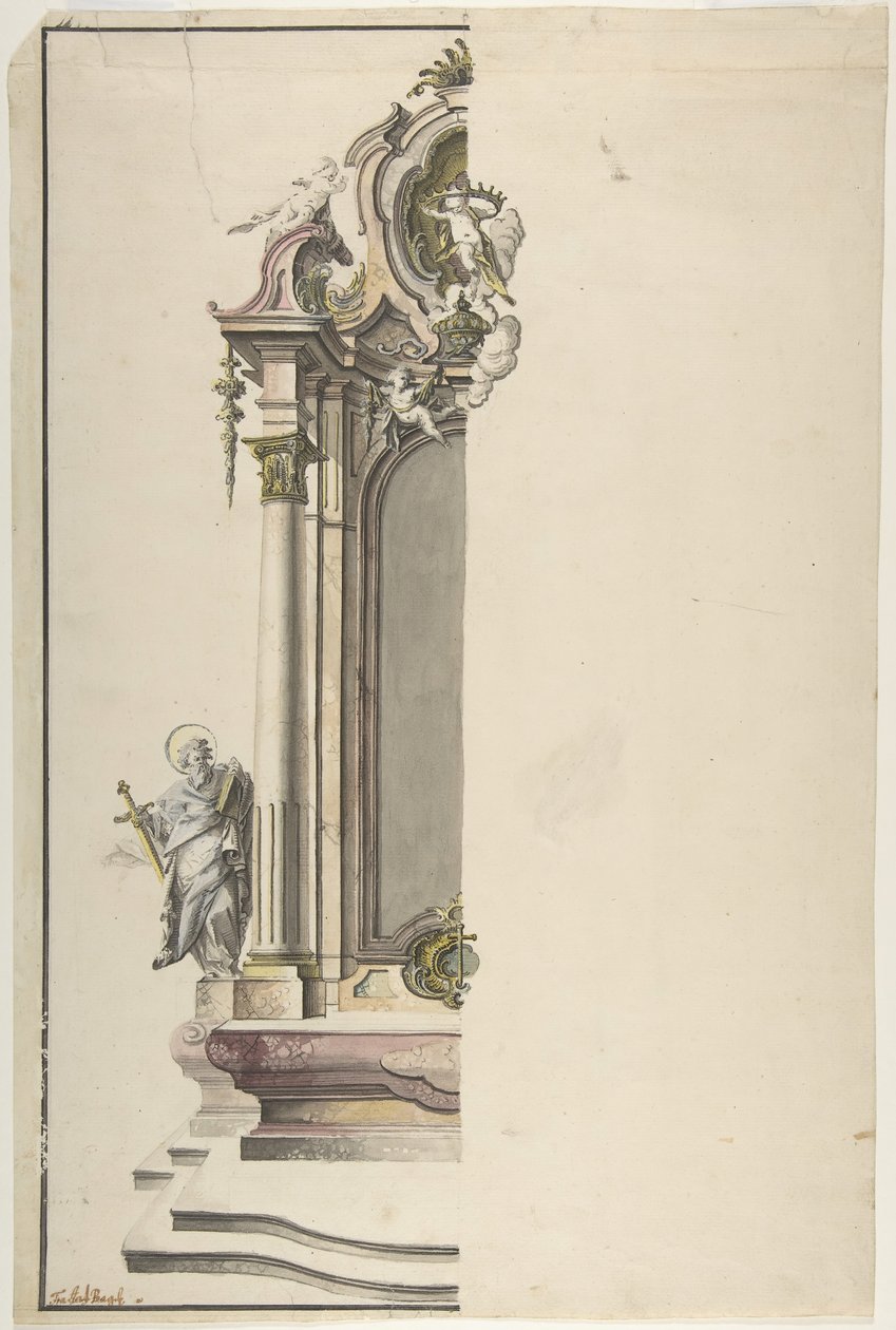 Ontwerp voor een Aediculair Altaar met St. Paulus aan de Linkerkant, midden 18e eeuw door Johann Georg Dirr