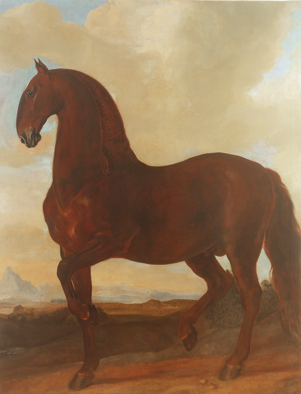 De Bruine Hengst bij de Eisgruber Stoeterij door Johann Georg Hamilton