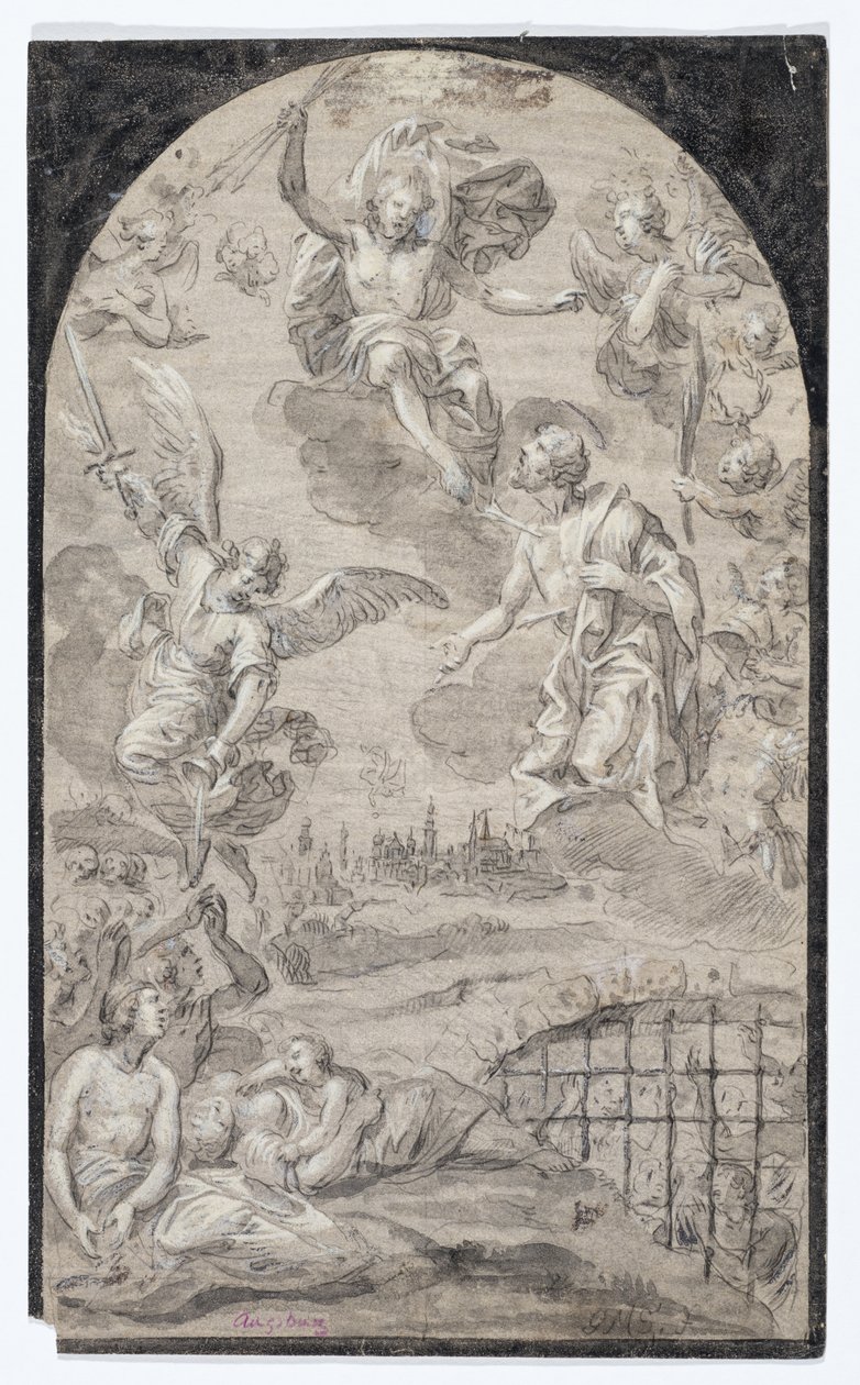 Heilige die bij Christus pleit om de bliksem niet op de stad Augsburg te werpen, c.1501-1600 door Johann Georg Melchior (1625 1705) Schmittner