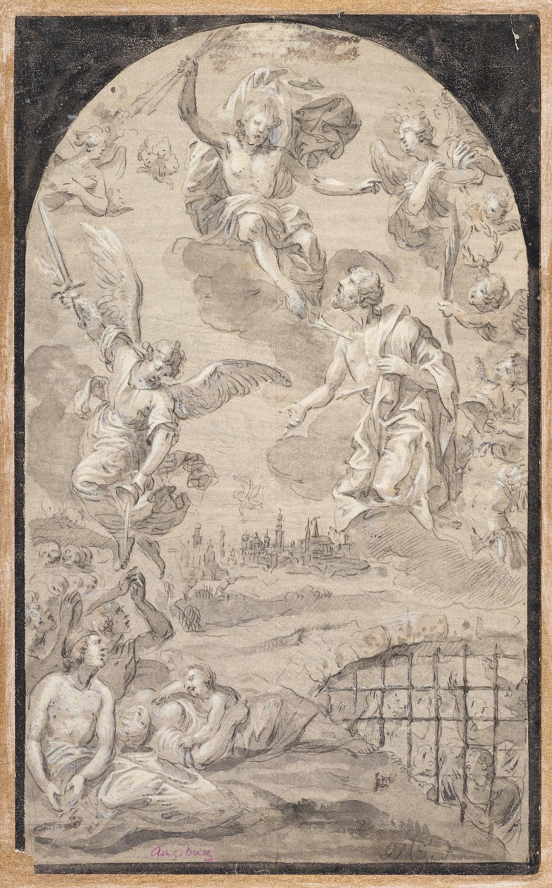 Heilige die bij Christus pleit om de bliksem niet op de stad Augsburg te werpen door Johann Georg Melchior (1625 1705) Schmittner