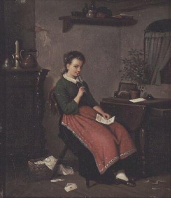 Jong meisje schrijft een liefdesbrief door Johann Georg Meyer von Bremen