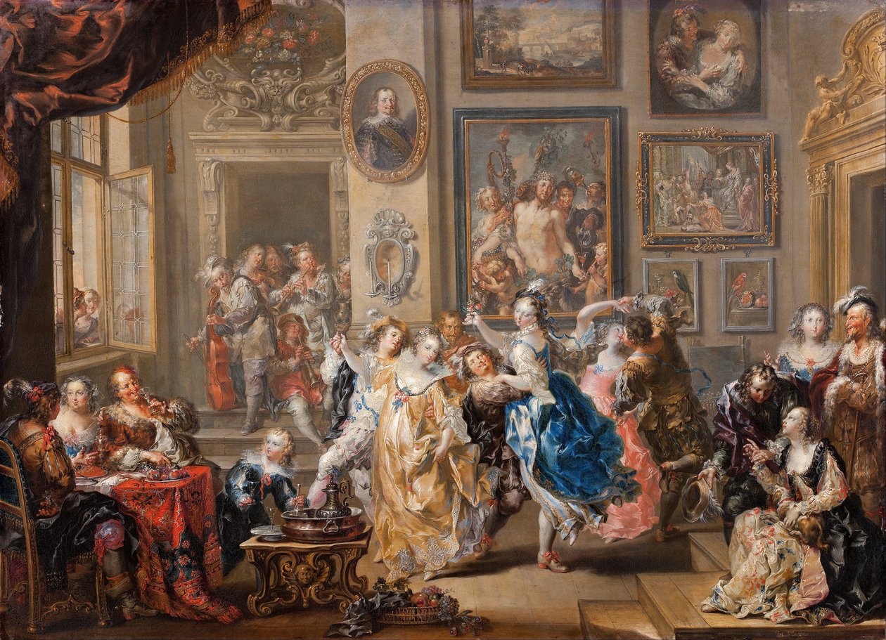 Dansscène in paleis door Johann Georg Platzer