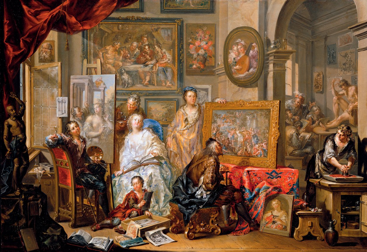 Het atelier van de schilder door Johann Georg Platzer