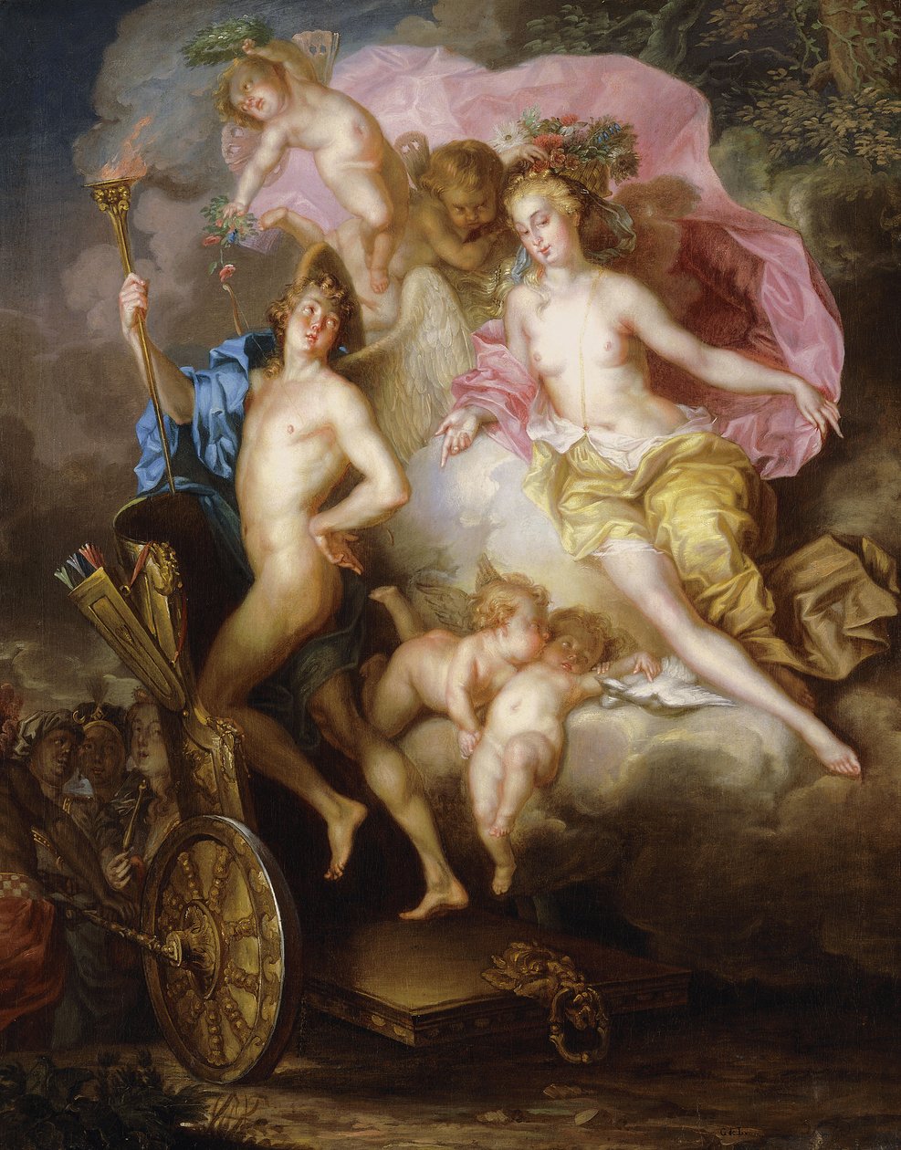 De triomf van Venus en Cupido met de wagen van Cupido door Johann Georg Platzer