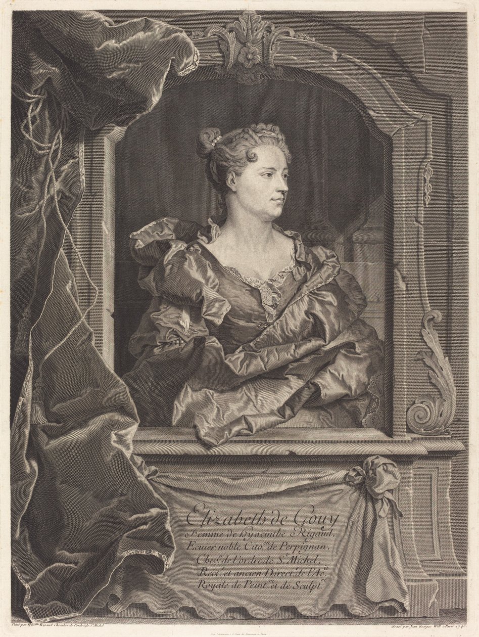 Elizabeth de Gouy, vrouw van Hyacinthe Rigaud door Johann Georg Wille after Hyacinthe Rigaud