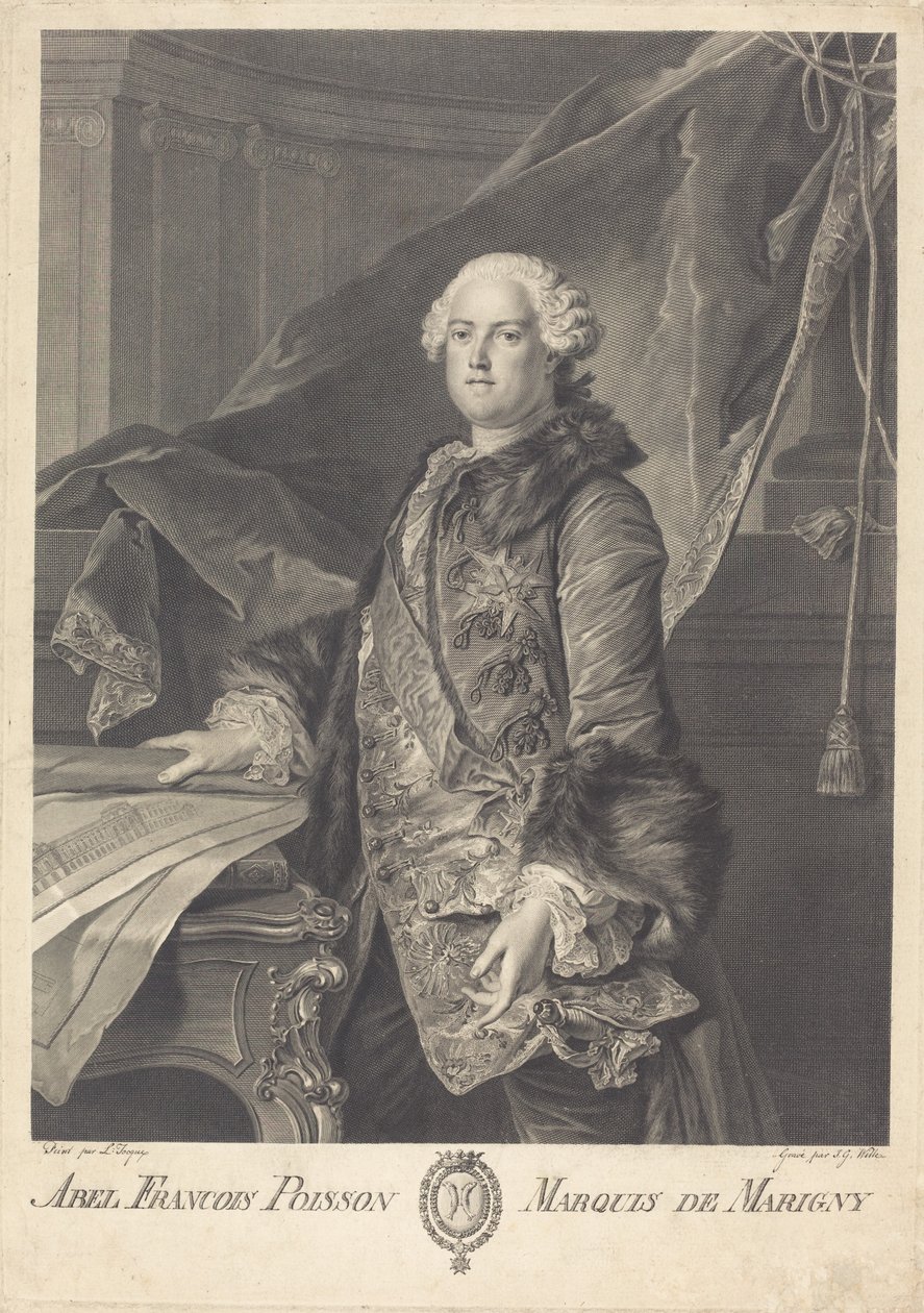 Abel Francois Poisson, Markies de Marigny door Johann Georg Wille after Louis Tocqué
