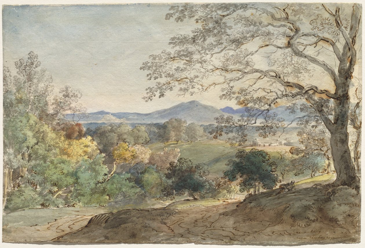Een uitzicht over de Inn-vallei naar de Alpen en Neubeuern, ca. 1790 door Johann Georg von Dillis