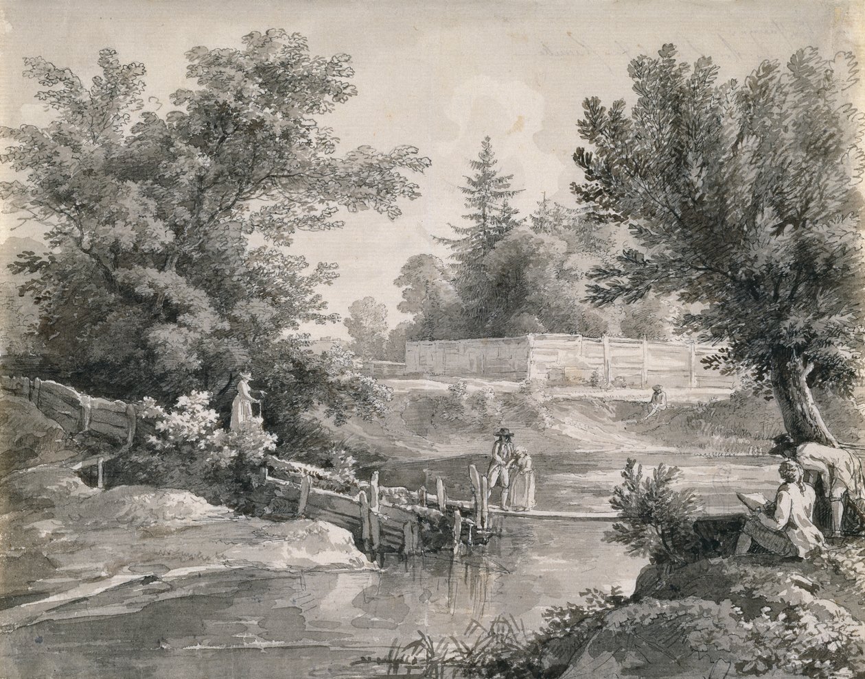 Bij de Hirschanger in de Engelse Tuin door Johann Georg von Dillis