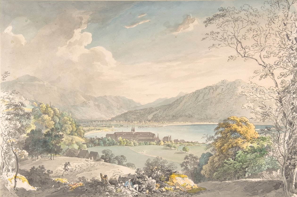 Uitzicht op het klooster in Tegernsee vanuit het noordoosten, eind 18e-midden 19e eeuw door Johann Georg von Dillis