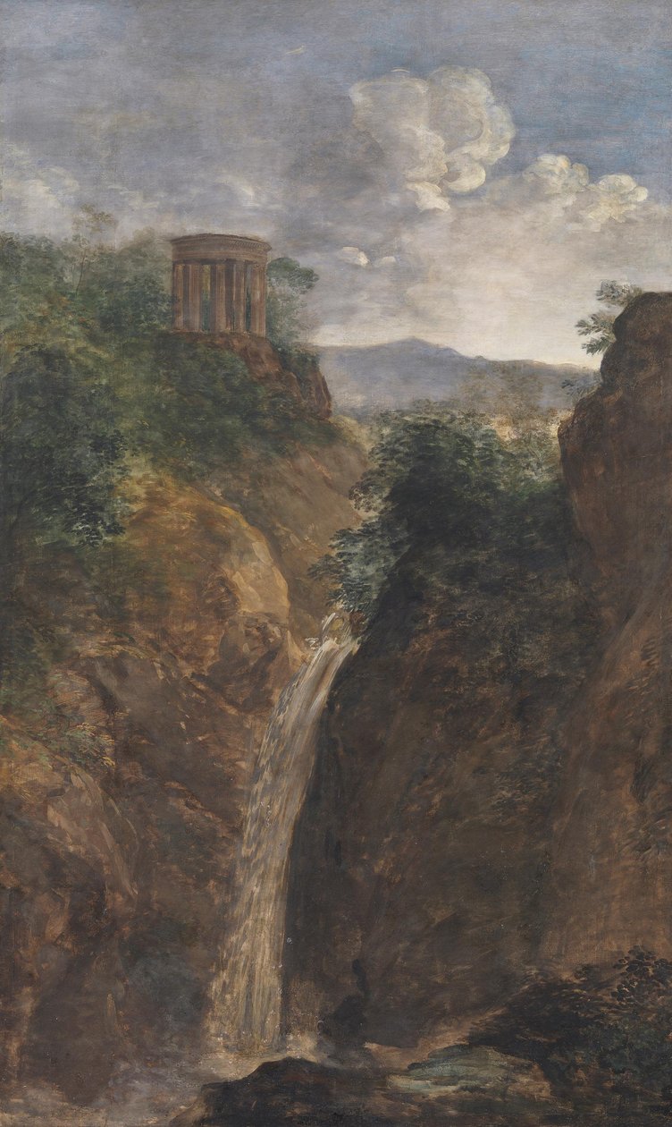 Waterval en ronde tempel bij Tivoli door Johann Georg von Dillis