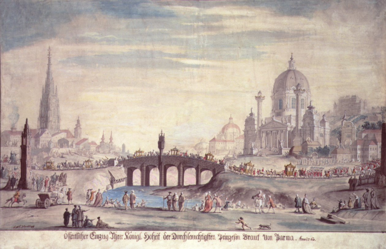 Openbare verschijning van Hare Koninklijke Hoogheid Prinses Isabella van Parma, echtgenote van Jozef II van Oostenrijk, 1760 door Johann Gfall