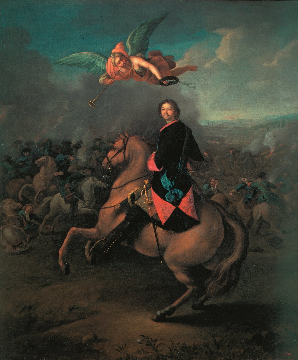 Peter I bij de slag om Poltava, 1710s door Johann Gottfried Tannauer