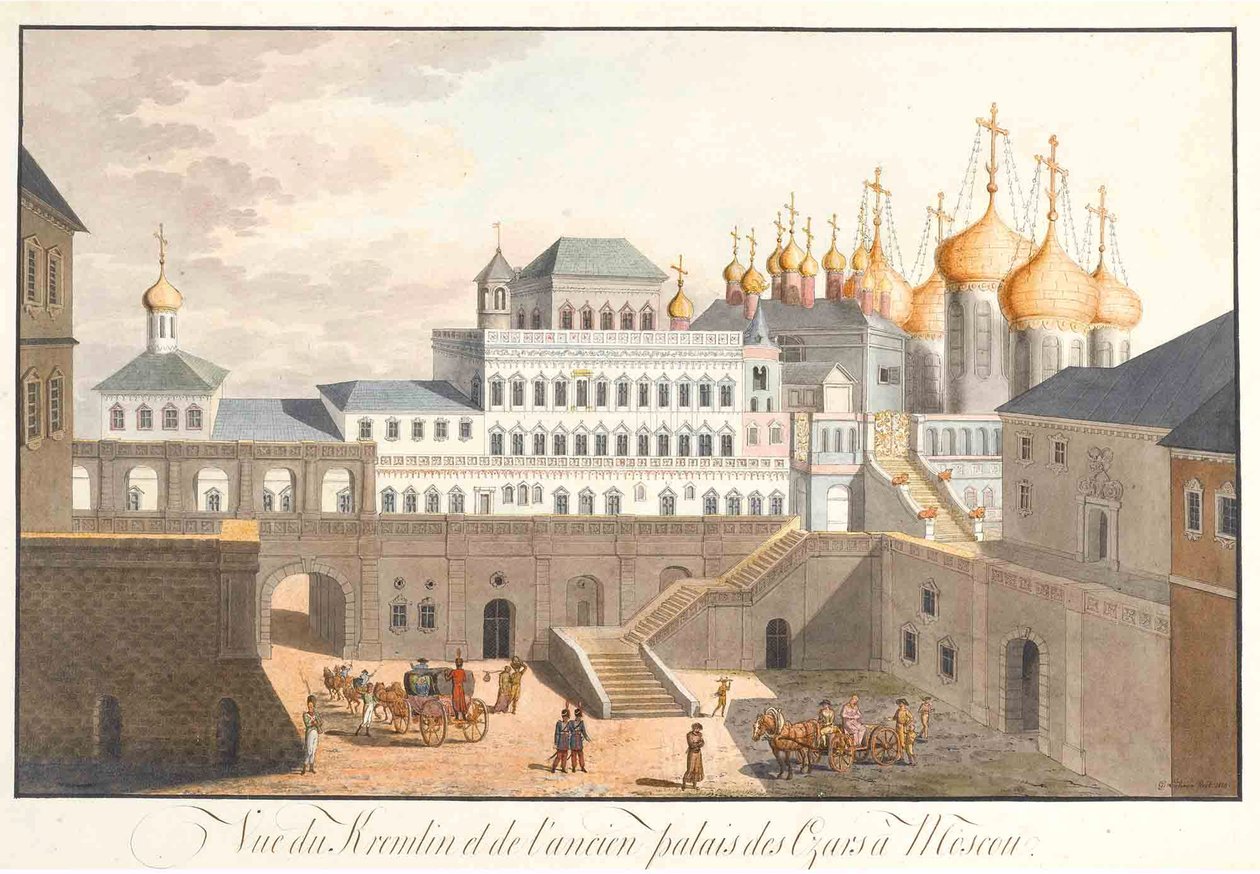 Uitzicht op het Kremlin in Moskou. Het Terempaleis, 1813 door Johann Gottlieb Lohrer
